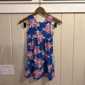 Girl’s Matilda Jane Blue Dress w/ Pink Floral Pattern, Pockets, Size 6, Like New